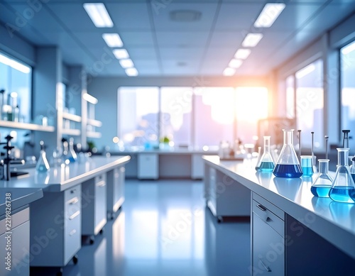 Modern science laboratory glassware creating experimental background