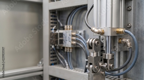 Pneumatic Cylinder And Control Panel Wiring In Industrial Machinery   