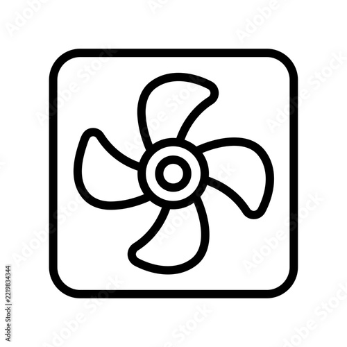 Exhaust fan line icon with four blades in rounded square frame