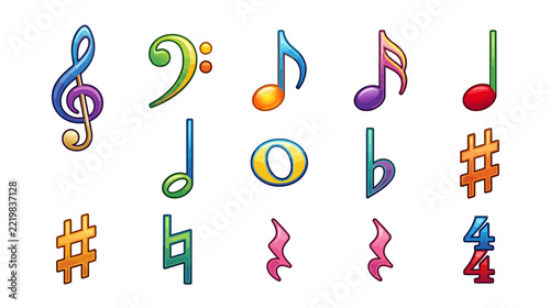 Musical Notes and Symbols Collection: Treble Clef, Bass Clef, Sharps, Flats, Rests