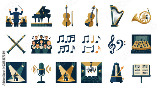 Orchestra Music Ensemble Instruments Performance Concert Symbols Icons