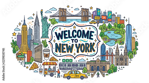 Welcome to New York City - Iconic Landmarks and Cityscape Illustration