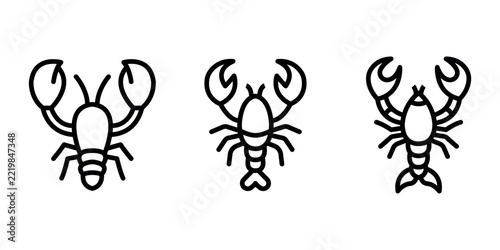 lobstar outline or line icon design bundle.
