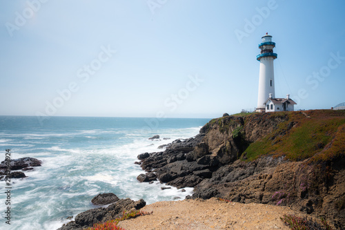 Calfornia, Bug Sur travel route. Beautiful seascape with Lighthouse, Travel and tourism banner with copy space