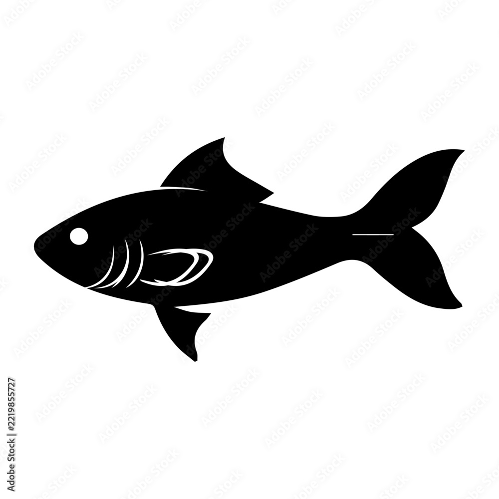Obraz premium Black fish silhouette icon on white background