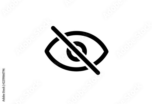 Hidden eye icon with a slash for invisible or private