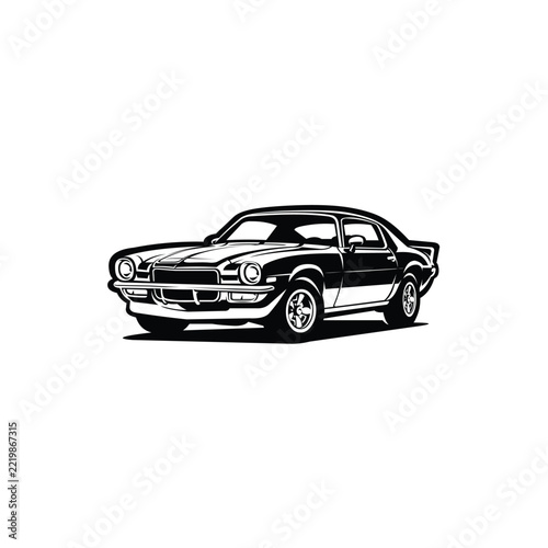 Classic Muscle Car Monochrome Vector Illustration Isolated