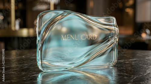 Elegant glass menu card sign with wavy texture for luxury restaurant