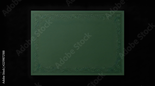 Elegant dark green rectangular frame with ornate gold filigree border