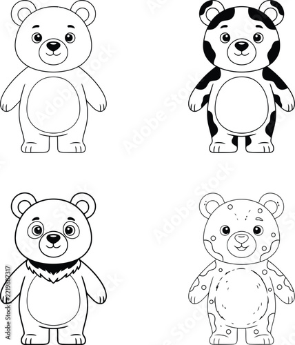 Bear drawing set outline illustration collection for coloring