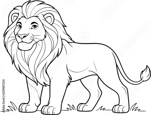 Lion drawing outline illustration standing proud with coloring boo
