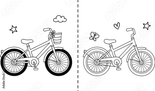 Bicycle coloring page comparison game for children line art