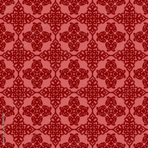Red seamless damask pattern with oriental ornament background