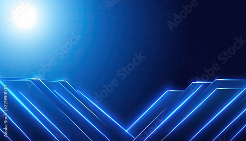 Abstract Blue Neon Geometric Landscape with Glowing Light.