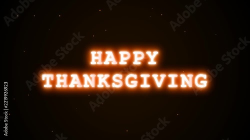 Happy Thanksgiving Glowing Text Animation on Dark Background.