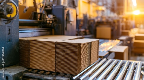 Industrial machine stacks cardboard boxes on conveyor belt