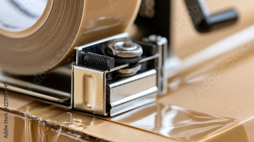 Close-up shows tape dispenser in action