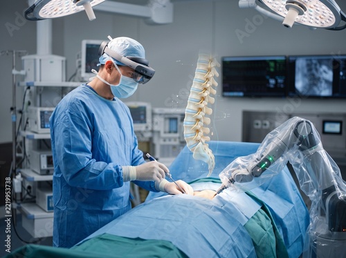 Orthopedic Surgeon Using Holographic Spine Navigation and Robotic Assistance for Precision Surgery