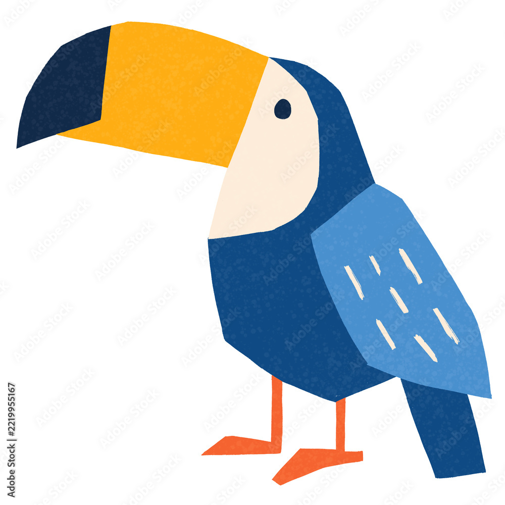 Fototapeta premium Cute Blue Toucan Bird Hand Drawn Tropical Animal Illustration