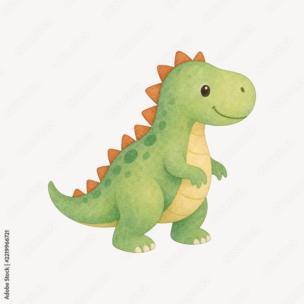 Obraz premium Cute cartoon dinosaur illustration with friendly smile.