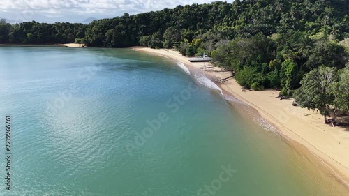 Aerial view of the beach and a ship on the island in Koh Phayam, Ranong Thailand