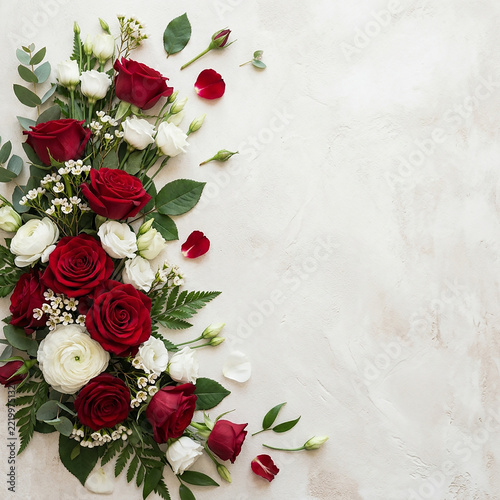 Elegant red and white roses bouquet arrangement for wedding or