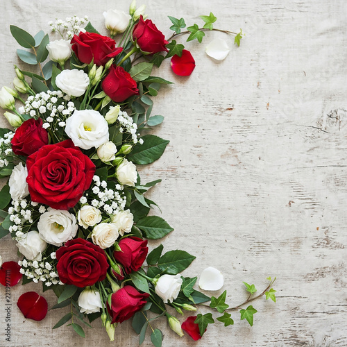 Elegant red and white roses bouquet for romantic wedding or