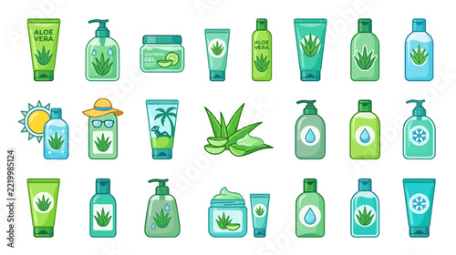 Aloe Vera Skincare Products - Isolated Vector Icons