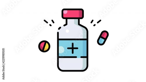Medical bottle icon filled with capsule pills represents healthcare, pharmacology, and treatment, suitable for clinics, pharmacies, medical apps, and websites.