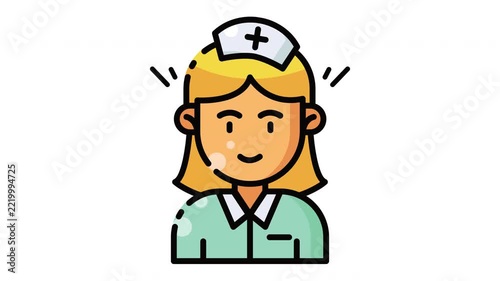 Smiling blonde female medical assistant cartoon icon provides a healthcare visual for clinics, websites, apps, patient guides, and educational materials.