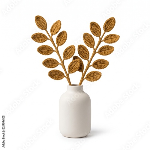 Handmade Crochet Botanical Stems Arranged in Minimalist Ceramic Vase.