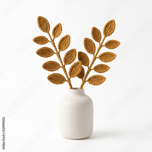 Handmade Crochet Botanical Stems Arranged in Minimalist Ceramic Vase.