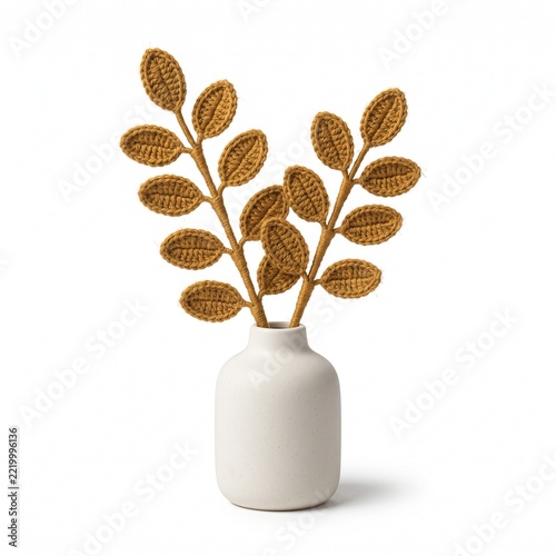 Handmade Crochet Botanical Stems Arranged in Minimalist Ceramic Vase.