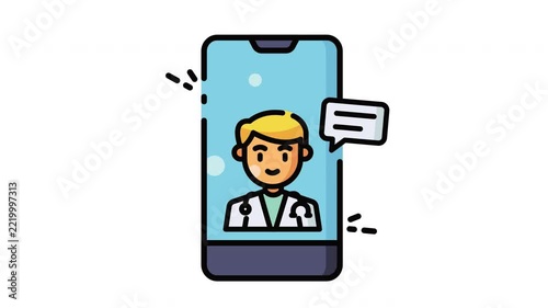 Doctor icon on smartphone screen shows online medical consultation, ideal for telehealth apps, healthcare websites, patient portals, and care campaigns.