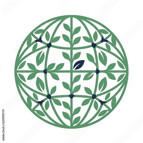 Stylized Globe Icon with Leaf Pattern