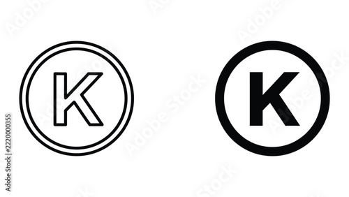 Simple black and white k letter in circle icons