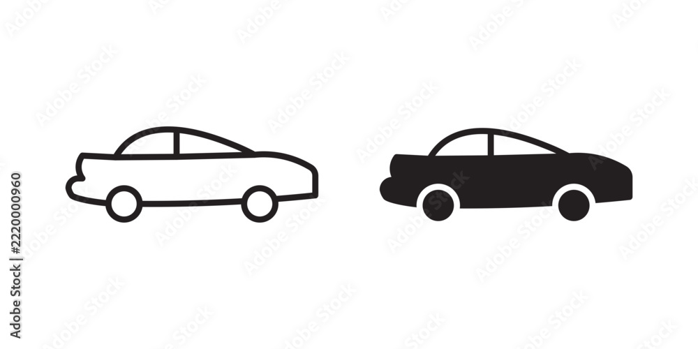 Obraz premium Car side view icon flat outline in black