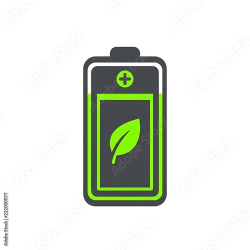 Green Energy Battery Icon with Leaf Symbol