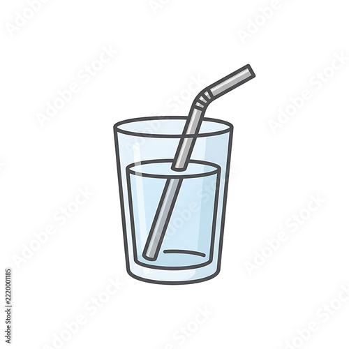 Glass of Water with Flexible Straw Illustration