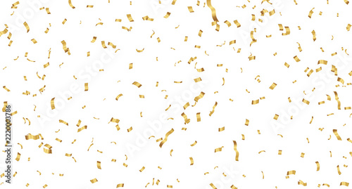 Gold Confetti. Foil curls on transparent background for holiday decor.