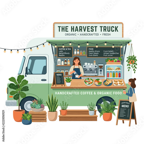 Organic Food Truck with Coffee and Fresh Produce, Handcrafted & Healthy Options
