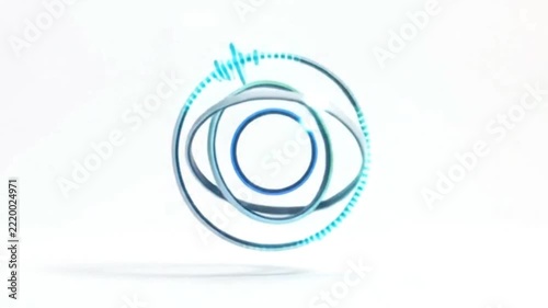Futuristic 3D digital eye logo with audio visualizer ring and sound wave technology interface element
