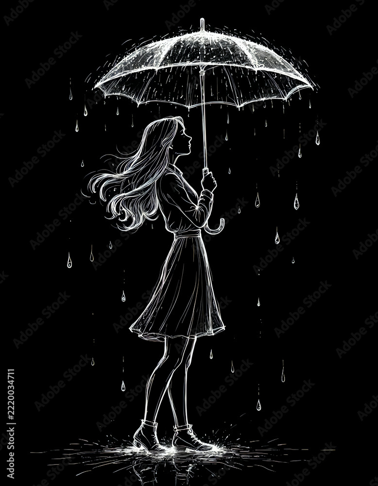 Fototapeta premium girl with umbrella in rain