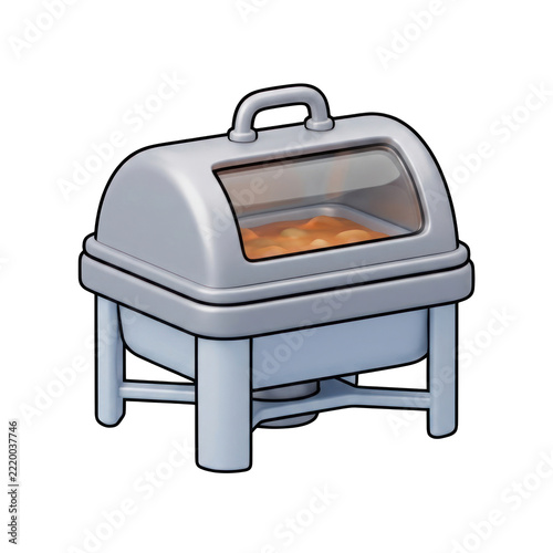 3D chafing dish food warmer with glass lid for catering, isolated on transparent background