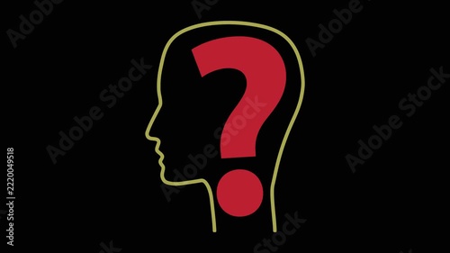Human head profile with question mark animation