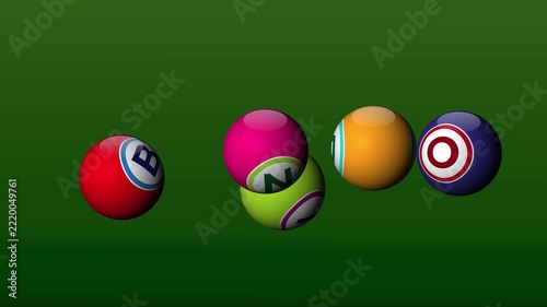Colorful bingo balls falling and forming a word