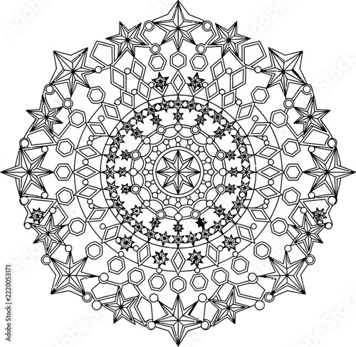 Intricate geometric mandala design with interconnected shapes for spiritual art and meditation