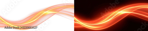 Glowing golden light waves moving across transparent background