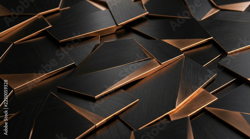 Abstract Geometric Background: Dark Gray Panels with Copper Edges