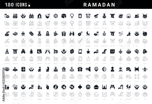 Mixed line and filled vector icon set for Ramadan, Islamic holidays and Muslim celebrations for mobile apps and web interfaces. Editable strokes.